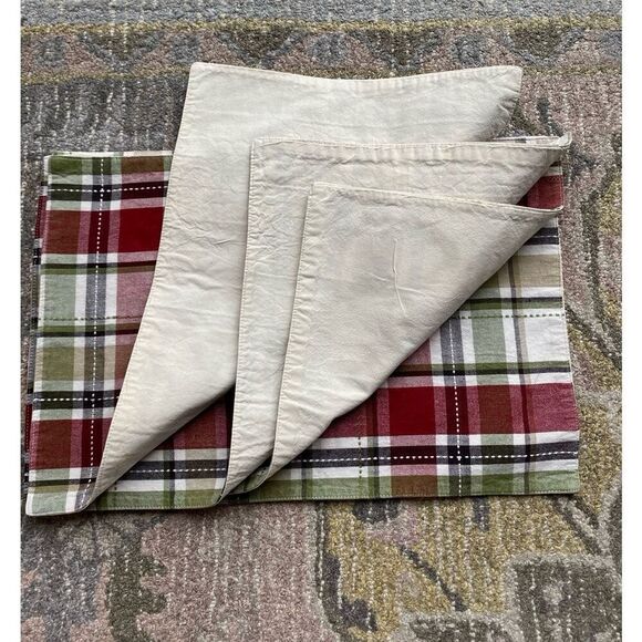 Simple Plaid over Plaid Linen Cotton Blend 4 Table Placemats - Picture 9 of 9